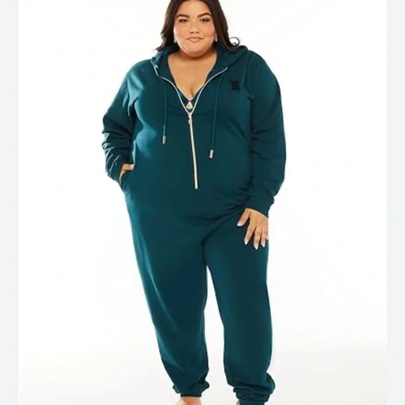 Savage X Fenty Hooded Jumpsuit Hunter Green Teal One Piece Cotton Size 3X - Picture 2 of 14